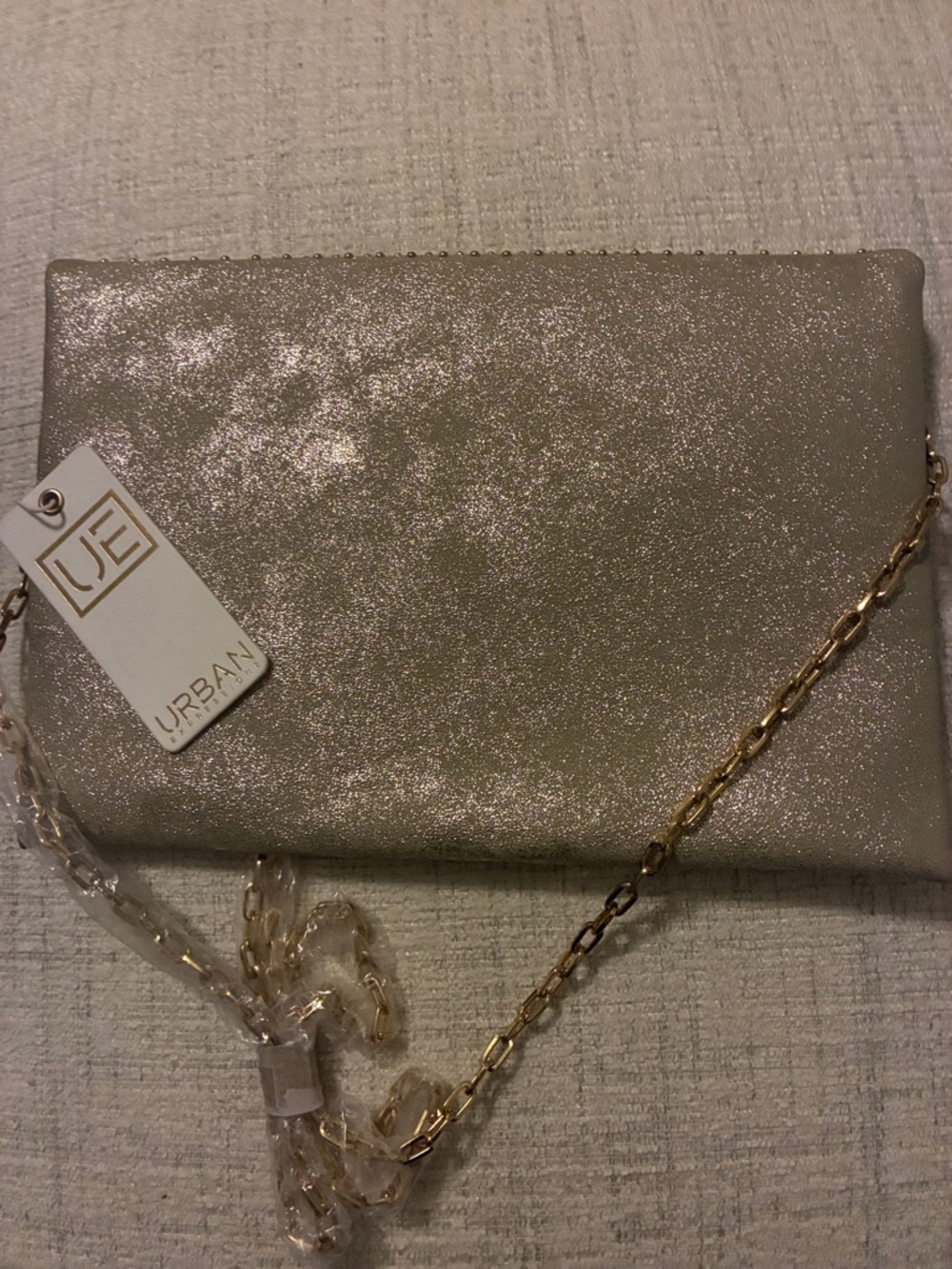 Gold Metallic Envelope Clutch with Chain Strap - Picture 8 of 14